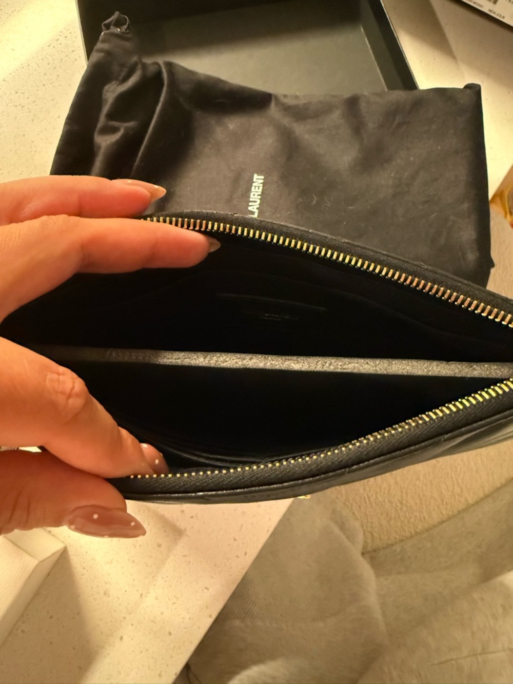 Saint Laurent JOLIE Black Quilted Leather Wristlet with Gold YSL Logo - Picture 4 of 6